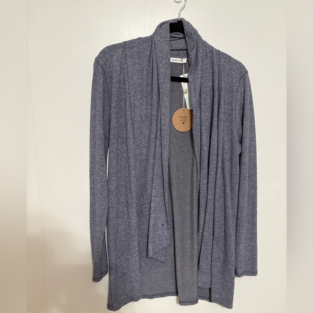 August Mist Hadley Brushed Knit Cardigan Navy M Open Front Duster